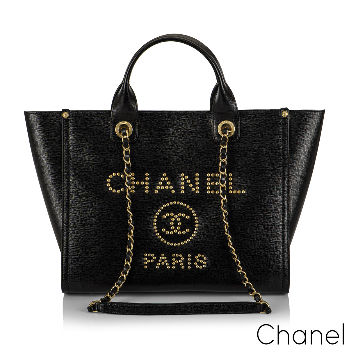 Chanel Deauville Shopping Bag Large 22S Calfskin Black in Calfskin Leather  with Goldtone  US